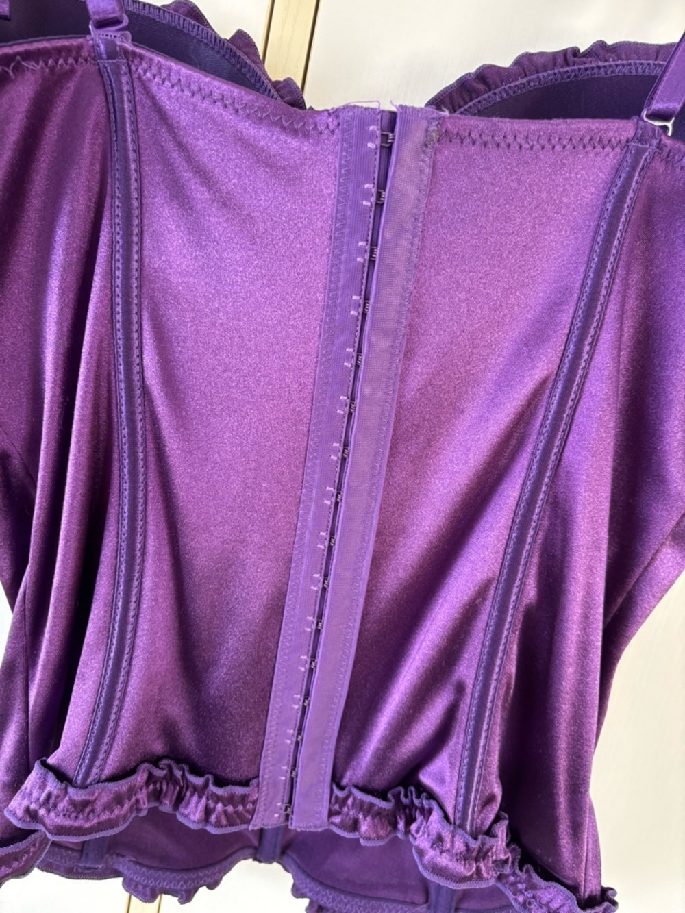 Purple Satin Corset Bustier Gothic Fairycore Renaissance L Cups Whimsigoth Vamp - Picture 7 of 13